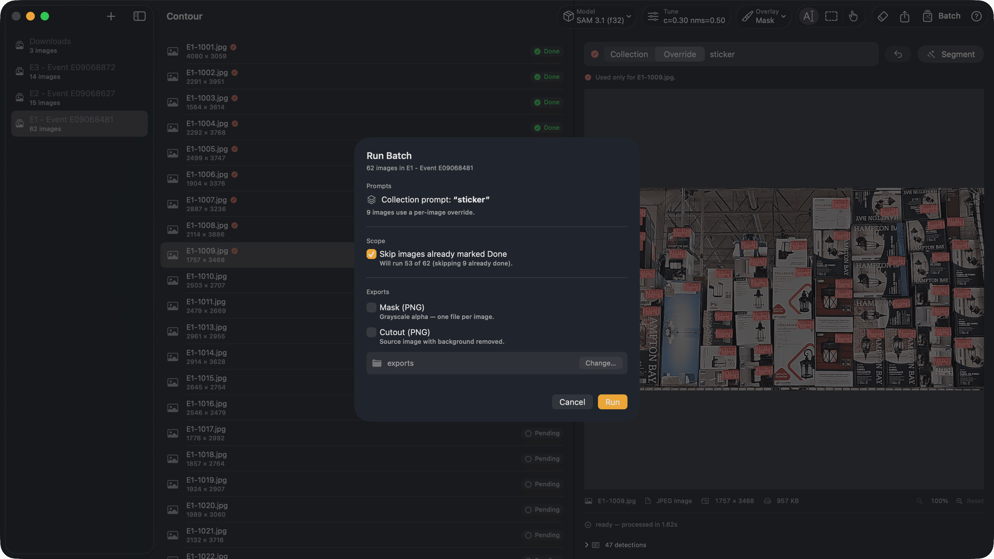 Batch run — Segment the whole collection in one click.