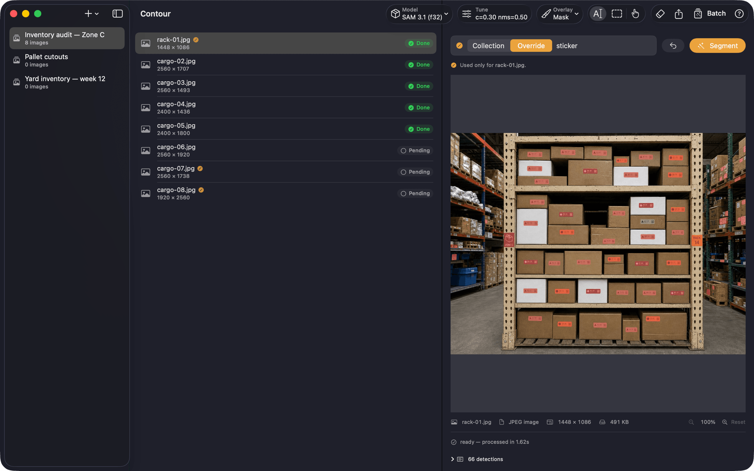 The editor — Collections, prompts, and masks in one workspace.